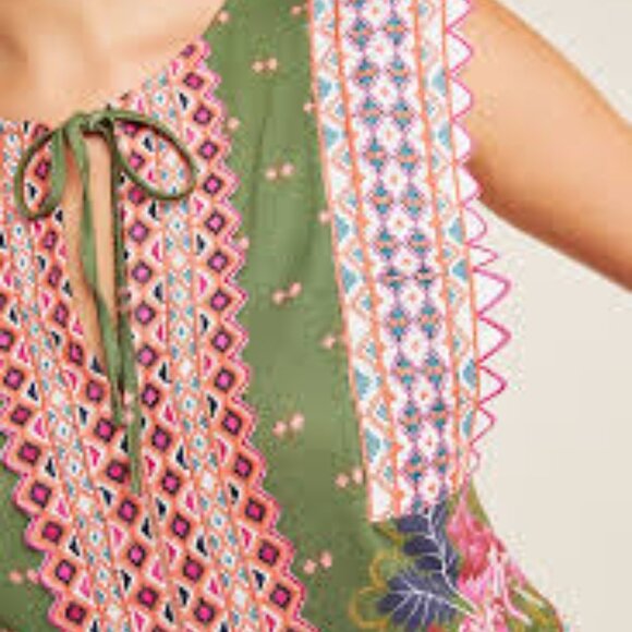 Anthropologie Sigrid Green Orange Embroidered Top XS - Picture 2 of 7